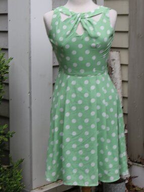 Review Australia Mint & White Polka Dot Crisscross Neckline A-Line Dress Sz 6